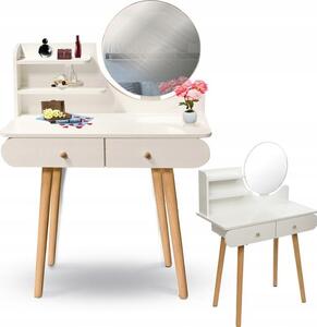Comodino in legno bianco con specchio e cassetti - 122 x 80 x 40 cm