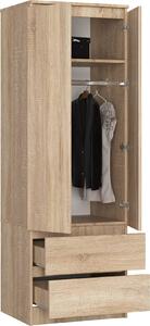 BDW, armadio 2 ante 2 cassetti, 180x60x51 cm, rovere Sonoma
