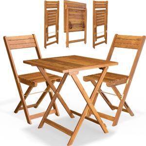 CASARIA® Set da Balcone Tavolo e 2 Sedie in Legno di Acacia Pieghevole 3 Pezzi per 2 Persone da Giardino Esterno Tavolino Terrazza Bar Bistro Salotto