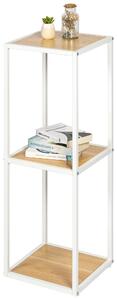 : scaffale a colonna eluno in metallo bianco opaco con 3 ripiani in legno, piedini regolabili in altezza, ideale come libreria, scaffale per il bagno o scaffale per la dispensa, versatile e con ampio spazio per libri, piante e oggetti decorativi