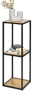 : Scaffale a colonna eluno in metallo nero opaco con 3 ripiani in legno, piedini regolabili in altezza, ideale come libreria, scaffale per il bagno o scaffale per il deposito, versatile e con ampio spazio per libri, piante e oggetti decorativi