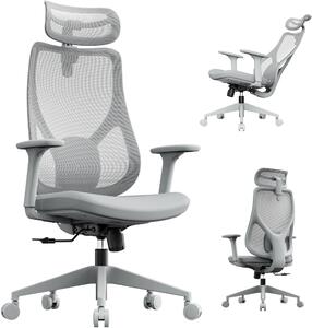 SENSE7 Moyo Sedia da ufficio ergonomica Sedia da scrivania Grigio Braccioli 3D Schienale in rete Supporto lombare Sedia direzionale Sedia per home office e PC 150 kg