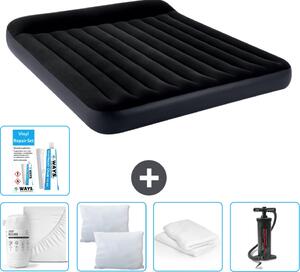 Lettino Intex - 2 persone - 183 x 203 x 25 cm - Blu scuro - Consegna inclusa Lenzuolo di ricambio - Bacio - Pompa - Set di riparazione e protezione per il cuscino