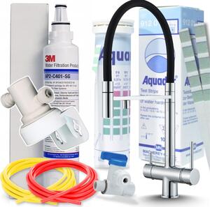 Miscelatore da cucina Ari HighFlex a 3 vie cromato, estraibile, con filtro per acqua potabile 3M AP2-C405-SG e sistema di filtrazione sottobanco