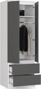 BDW, armadio 2 ante 2 cassetti, 180x60x51 cm, bianco/grigio