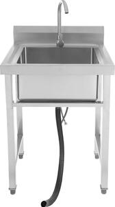 Lavello indipendente - 1 vasca - Acciaio inossidabile 304 - Con rubinetto per acqua fredda e calda - Adatto per cucine all'aperto, ristorazione e uso interno - Argento