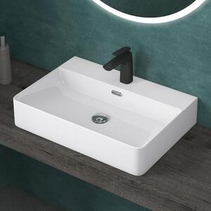 Doporro Lavabo da Appoggio Lavandino Sospeso Bagno Rettangolare 60 cm in Vetroceramica Bianco Lucido con Foro per Rubinetto e Troppopieno - Meissen201