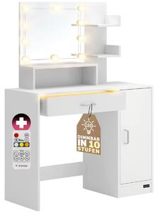 CASARIA® Tavolo da Trucco Jocelyn Specchio con LED Cassetto con Luce Ripiani Toeletta Trucchi Tavolino Make-Up e Profumi Postazione Trucco Vanity Desk
