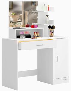 CASARIA® Tavolo da Trucco Jocelyn Specchio Grande Cassetto con Luce Ripiani Toeletta Trucchi Tavolino Make-Up e Profumi Postazione Trucco Vanity Desk