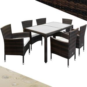 Casaria Tavolo e Sedie da Giardino Polyrattan Sedie Impilabili Cuscini 7cm Set da Pranzo Esterno