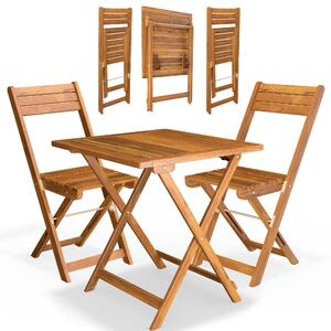 CASARIA® Set da Balcone Tavolo e 2 Sedie in Legno di Acacia Pieghevole 3 Pezzi per 2 Persone da Giardino Esterno Tavolino Terrazza Bar Bistro Salotto