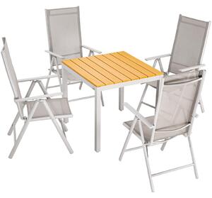 Casaria Tavolo e Sedie da Giardino Alluminio 4 Seggiole Pieghevoli 1 Tavolo WPC 80x80 Color Legno