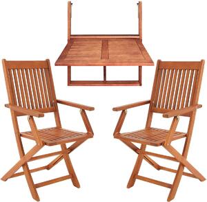 Casaria Set da Balcone 3 Pezzi in Legno di Acacia Resistente 65x45x87cm FSC Tavolo Sedie Pieghevole da Giardino Balcone Esterno