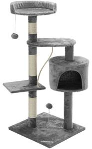 CADOCA Albero Tiragraffi 112 cm 3 Piattaforme 1 Cuccia per Gatti 2 Palline 1 Corda da Gioco Affila Unghie Gatto