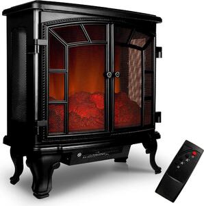 DEUBA® Caminetto Elettrico 2000W Termocamino Luce LED Effetto Fiamma Realistico Stufa Elettrica Camino Nero Doppia Porta