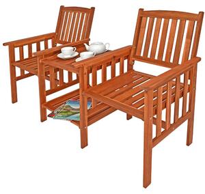 CASARIA® Panchina da Giardino in Legno Acacia Resistente alle Intemperie con Tavolo Portaoggetti a 2 Posti 320kg 164x63cm Panca da Esterno Terrazza