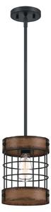 Lampada a sospensione Langston Nero / Legno da fienile per 1 sorgente luminosa
