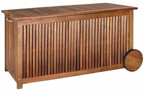 CASARIA® Baule da Giardino 120cm Legno di Acacia 2 Ruote Incl. Telo Impermeabile Salvaspazio Cassapanca Esterno Balcone