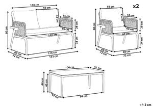 Set Divano da Esterno Grigio per 4 Persone Struttura in Alluminio Divano Poltrone con Cuscini in Tessuto Tavolino Design Moderno Beliani