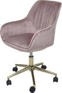 Sedia da ufficio HWC-J62, sedia girevole da scrivania sedia poltrona, in velluto con bracciolo base dorata ~ rosa