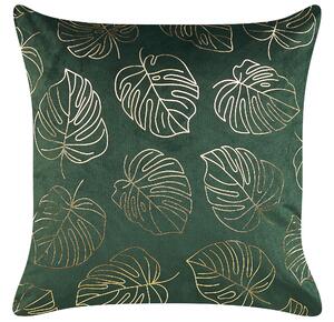 Set di 2 cuscini decorativi in velluto color verde e oro stampa foglie 45x45 cm glamour decor accessori Beliani