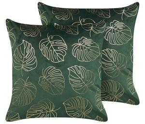 Set di 2 cuscini decorativi in velluto color verde e oro stampa foglie 45x45 cm glamour decor ccessori Beliani