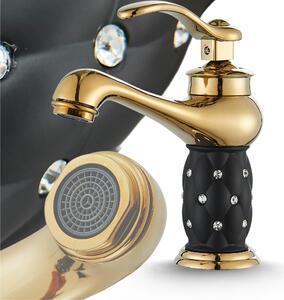 Rubinetto per lavabo, rubinetto da bagno Aristo, dorato, nero opaco, ad alta pressione, con regolazione della portata e della temperatura dell'acqua