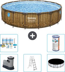 Piscina Bestway Round Power Steel Swim Vista - stampa su legno - 549 x 122 - compresa pompa - scaletta - copertura pacchetto manutenzione - filtro