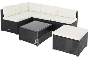 Casaria Set Salotto in Polyrattan XL Cuscini Imbottiti Tavolo in Vetro Resistente Mobili Giardino Salottino Angolo Ripiano Extra