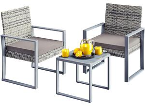 CASARIA® Mobili Giardino Polyrattan Robusto Tavolo WPC 160kg 2 Sedie Regolabili Cuscini Terrazza Balcone Lounge Set Tavolino con Poltroncine Esterno