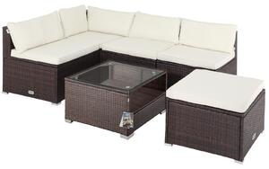 Casaria Set Salotto in Polyrattan XL Cuscini Imbottiti Tavolo in Vetro Resistente Mobili Giardino Salottino Angolo Ripiano Extra