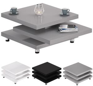 CASARIA® Tavolino da Soggiorno New York 72x72cm Grigio Lucido Moderno Ripiano Ruotabile 360° Regolabile Divano Tavolo