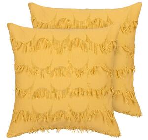 Set di 2 cuscini in poliestere giallo con nappe 45 x 45 cm stile boho camera da letto soggiorno Beliani