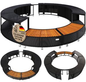 Casaria Cornice Whirlpool Vasca Idromassaggio Polyrattan Ø 206 cm Ingresso in Legno Eucalipto Certificato FSC Bordo Piscina Relax