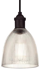Lampada a sospensione vintage in bronzo oliato e vetro trasparente scanalato con 1 sorgente luminosa