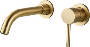 Rubinetto per lavabo, rubinetto da bagno Slim Tube, a scomparsa, montaggio a parete, dorato, ad alta pressione, con regolazione della portata e della temperatura dell'acqua