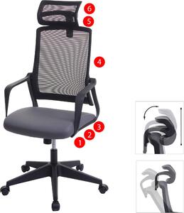 Sedia da ufficio HWC-J52, sedia girevole da scrivania, poggiatesta ergonomico, similpelle ~ grigio