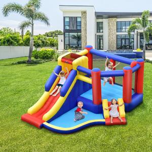 Costway Castello gonfiabile con scivolo lungo e borsa di trasporto, Centro attività gonfiabile per bambini per cortile