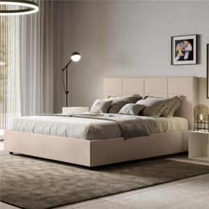 Letto Matrimoniale alla Francese giroletto imbottito Modello MIKA Dimensioni 140x190 cm Testata con trame geometriche rettangolari Bassa Colore Tortora