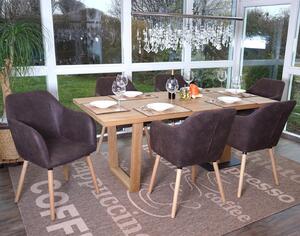 Set di 6 sedie da sala da pranzo Malmö T381, sedia da cucina, design retrò anni '50 ~ tessuto, vintage marrone scuro, gambe chiare