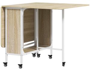 HOMCOM Tavolo da Pranzo a Ribalta per 6 Persone max con Ripiano, in Legno e Metallo, 130x80x74 cm, Bianco e color Legno| Aosom Italy