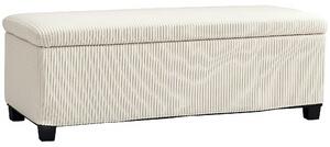 Panca Fondo Letto 112x42x40 cm con Spazio Contenitore da 84L in Tessuto Effetto Velluto a Coste e Acciaio Beige