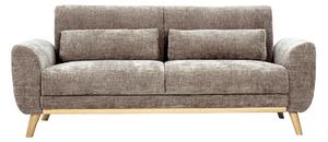 Divano scandinavo 3 posti in tessuto effetto velluto testurizzato taupe e legno chiaro EKTOR