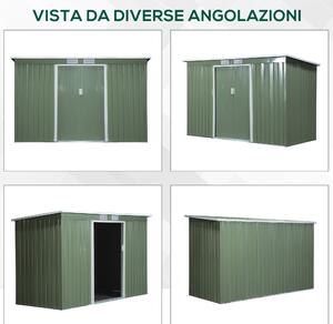 Casetta Box Da Giardino 280x130x172 Cm In Lamiera Di Acciaio Verde Chiaro
