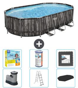 Piscina Bestway Oval Power Steel - 610 x 366 x 122 - Grigio - compresa pompa - scala - pacchetto di manutenzione della copertura - filtro - piastrelle del pavimento