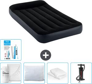 Letto gonfiabile Intex - 1 persona - 99 x 191 x 25 cm - Blu scuro - Consegna inclusa Lenzuolo di ricambio - Bacio - Pompa - Set di riparazione e protezione del cuscino
