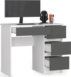 BDW scrivania per ufficio con 4 cassetti, scrivania da gioco, bianco/grigio destro