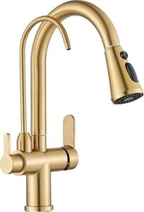 Rubinetto da cucina per la pulizia, acqua fredda e calda, cartuccia in Vetroceramica, oro spazzolato