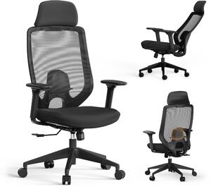 SENSE7 Nakai Sedia da ufficio ergonomica Sedia da scrivania Nera Braccioli 3D Schienale in rete Supporto lombare Poltrona direzionale Sedia per PC Ufficio domestico 150 kg