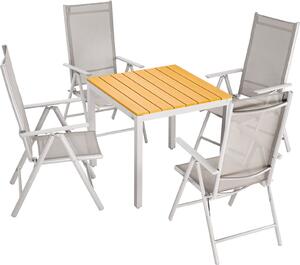 Casaria Tavolo e Sedie da Giardino Alluminio 4 Seggiole Pieghevoli 1 Tavolo WPC 80x80 Color Legno